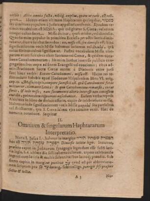 II. Omnium & singularum Haphtararum Interpretatio.