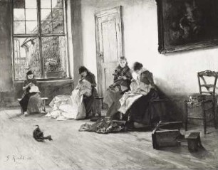 Waisenkinder in Lübeck : Waisen beim Wäsche ausbessern, Gemälde 1884