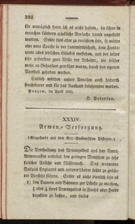 XXXIV. Armen-Versorgung. - XXXV. Gyps Düngung.