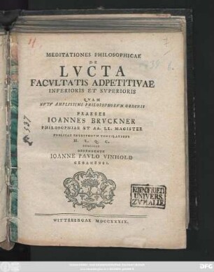Meditationes Philosophicae De Lvcta Facvltatis Adpetitivae Inferioris Et Svperioris