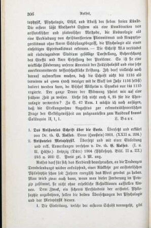 306-308 [Rezension] Aristoteles, Des Aristoteles Schrift über die Seele