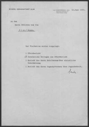 Ulm: Pfarrbericht 1953