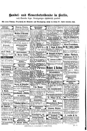 Handel- und Gewerbetreibende in Berlin, nach Erwerbs= bezw. Berufszweigen alphabetisch geordnet
