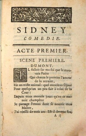 Sidney : Comédie ; Représentée pour la premiere fois le 3. Mai 1745 par les Comédiens ordinaires du Roy