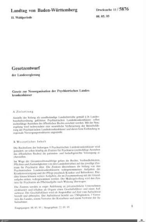 Gesetzentwurf Neuorganisation der Psychiatrischen Landeskrankenhäuser