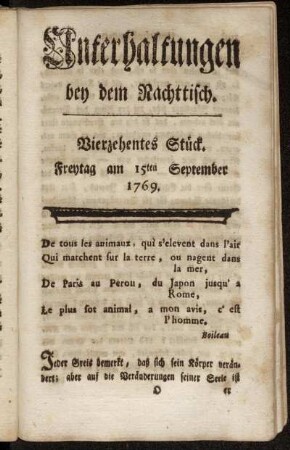 Vierzehentes Stück. Freytag am 15ten September 1769.