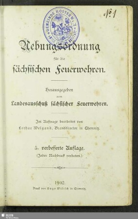 Uebungsordnung für die sächsischen Feuerwehren