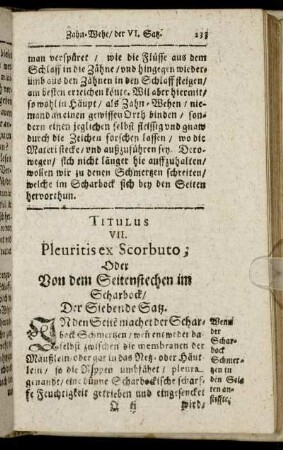 Titulus VII. Pleuritis ex Scorbuto; Oder Von dem Seitenstechen im Scharbock/ Der Siebende Satz.
