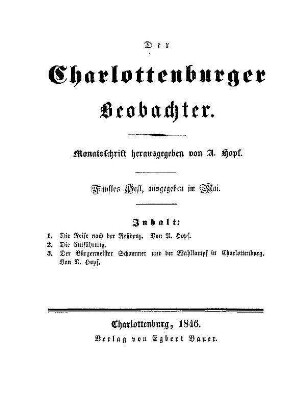 1846, Heft 5: Der Charlottenburger Beobachter : Monatsschrift