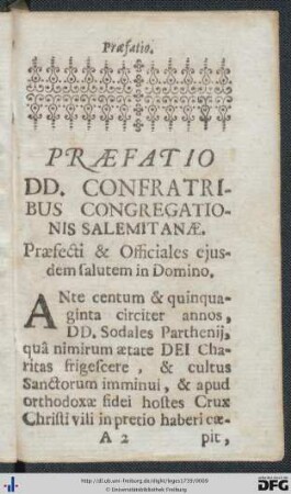 Praefatio DD. Confratribus Congregationis Salemitanae.