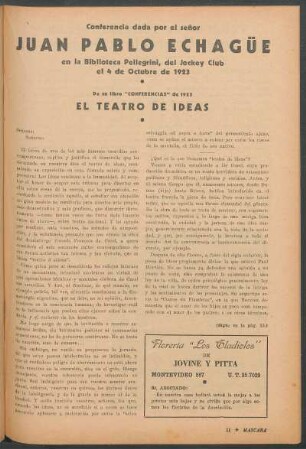 Conferencia dada el señor Juan Pablo Echagüe : en la biblioteca Pellegrini, del Jockey Club el 4 de octubre de 1923