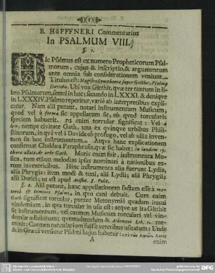 B. Höpffneri Commentarius In Psalmum VIII