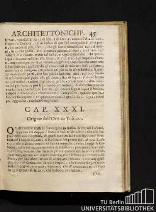 Cap. XXXI Origine dell'ordine Toscano