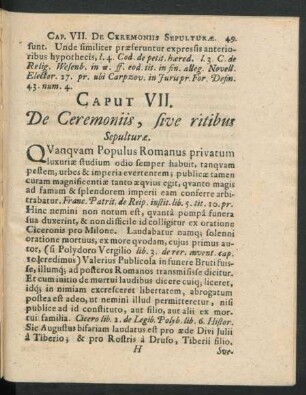 Caput VII. De Ceremoniis, sive ritibus Sepulturae.