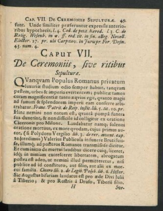 Caput VII. De Ceremoniis, sive ritibus Sepulturae.