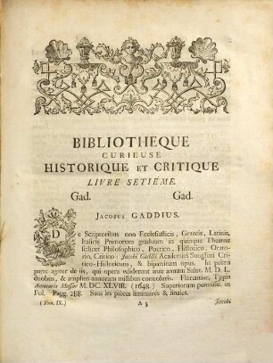 Bibliotheque Curieuse Historique Et Critique, Ou Catalogue Raisonne De Livres Dificiles A Trouver, Tome Neuviéme