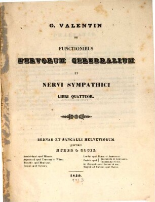 De Functionibus Nervorum cerebralium et nervi sympathici libri quatuor
