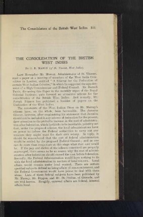 The Consolidation of the British West Indies