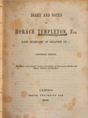 Diary and notes of Horace Templeton