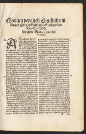 Chronica der altenn Christlichenn Kirchen/ Historia Ecclesiastica Eusebii genant ...