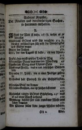 Anderes Register, Der Realien und denckwürdigen Sachen, so hierinnen enthalten.
