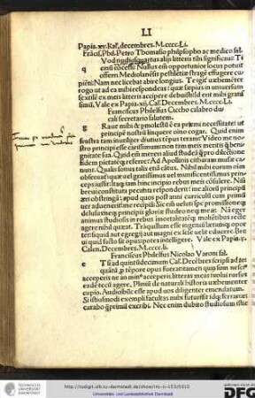 Franciscus Philelfus Petro Thomasio philosopho ac medico salutem.