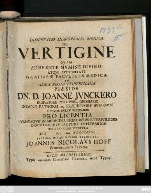 Dissertatio Inavgvralis Medica De Vertigine