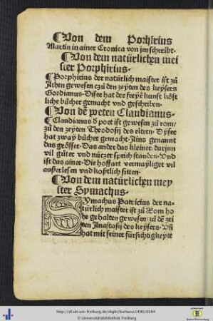 Von dem natürlichen meyster Symachus