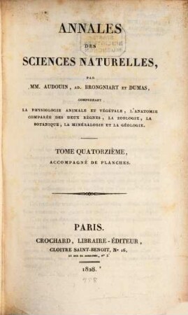 Annales des sciences naturelles. 14. 1828