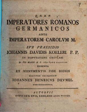 Imperatores Romanos Germanicos Ante Imperatorem Carolvm M.