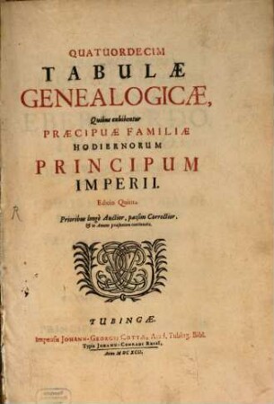 Quatuordecim tabulae genealogicae, quibus exhibentur praecipuae familiae hodiernorum principum imperii
