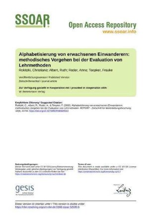 Alphabetisierung von erwachsenen Einwanderern: methodisches Vorgehen bei der Evaluation von Lehrmethoden