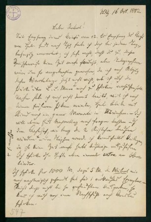 Brief vom 16. Oktober 1882