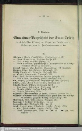 II. Abteilung. Einwohnerverzeichnis : II. Abteilung. Einwohner-Verzeichnis der Stadt Colditz