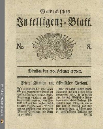 No. 8, Dienstag dem 20. Februar 1781
