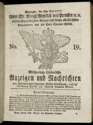 No. 19. Montags, den 6ten May 1776.