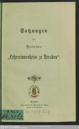 Satzungen des Vereins Lehrerinnenheim zu Dresden