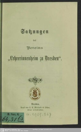 Satzungen des Vereins Lehrerinnenheim zu Dresden