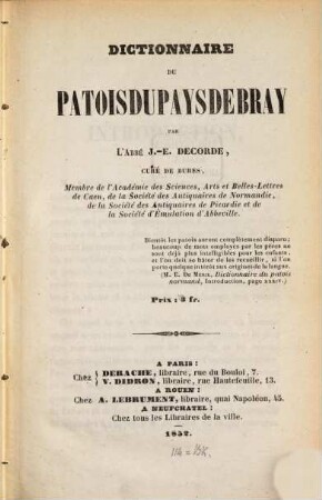 Dictionnaire du patois du pays de Bray
