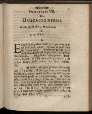 Disputatio VII. De Usucapionibus.
