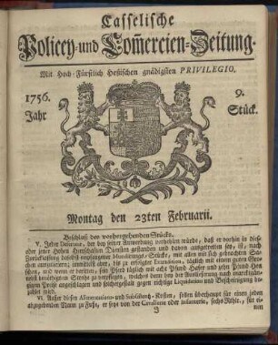 9. Stueck, Montag den 23ten Februarii 1756