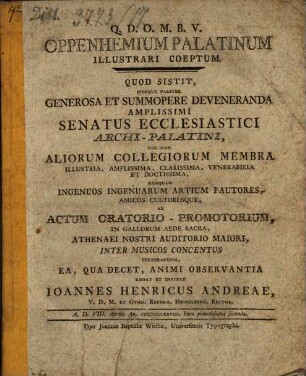 Oppenhemium Palatinum illustrari coeptum