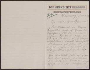 Schreiben an Hermann Muthesius (Brief)