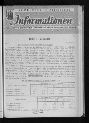 Der Fremdenverkehr im Monat August 1954 : Nr. 37