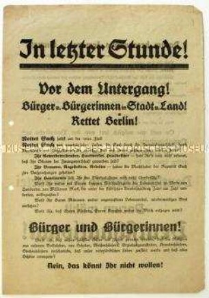 Aufruf der Deutschnationalen Volkspartei zur Stadtverordnetenwahl in Berlin 1920