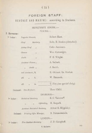 [III.] - Foreign staff: Revenue and Marine: according to Stations