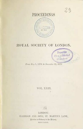 Proceedings of the Royal Society. 29, 29. 1879