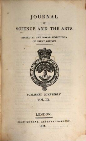 The Journal of science and the arts. 3, 3. 1817