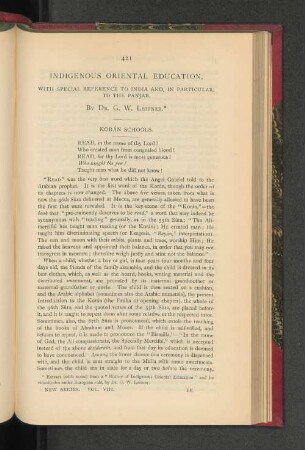 Indigenous Oriental Education. With Special Reference to India and, in Particular, to the Panjab.