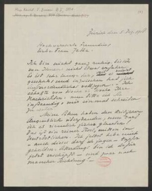 Brief an Jella von Oppenheimer : 05.12.1918